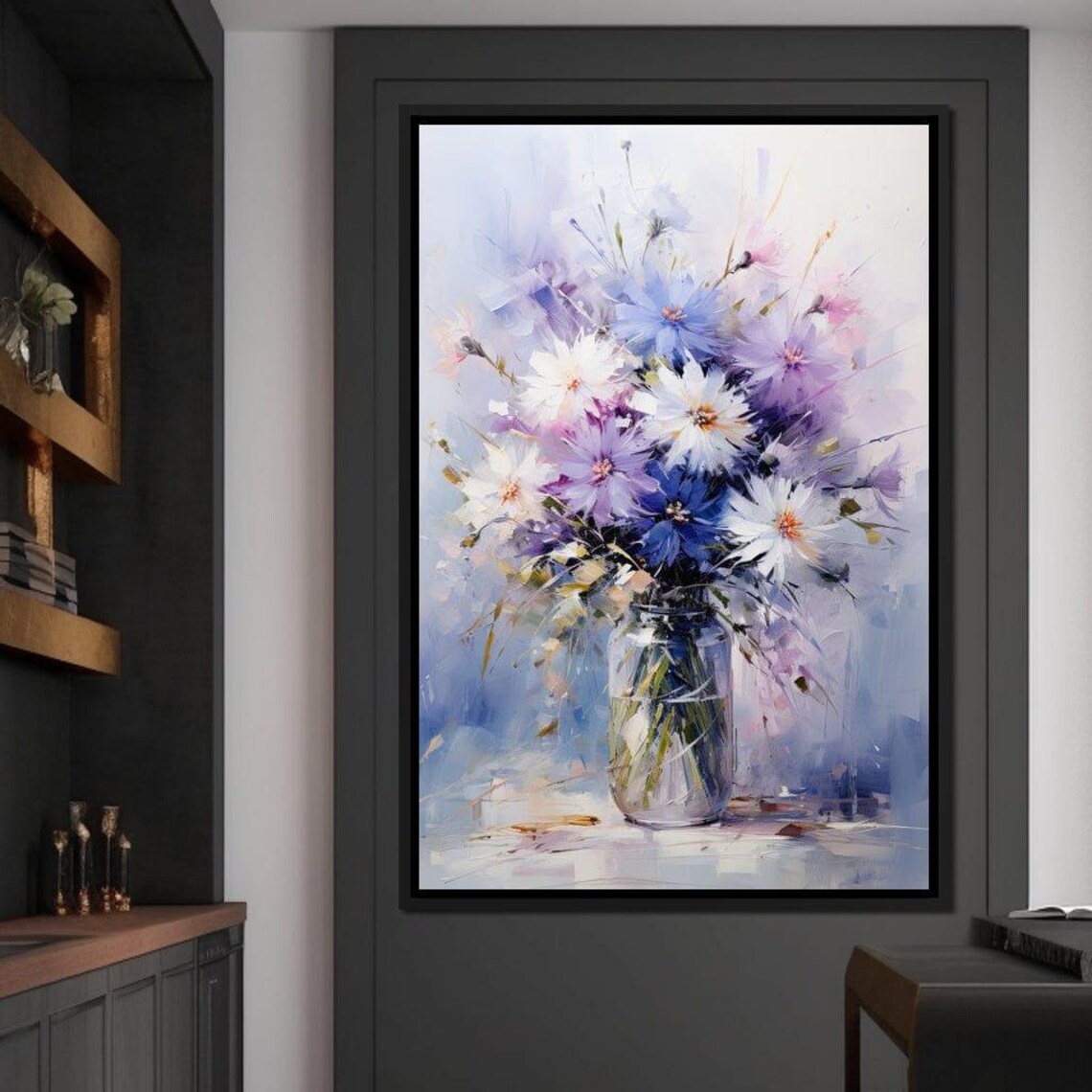 Blue Purple Watercolor Wildflower Bouquet Jar Abstract Art Print