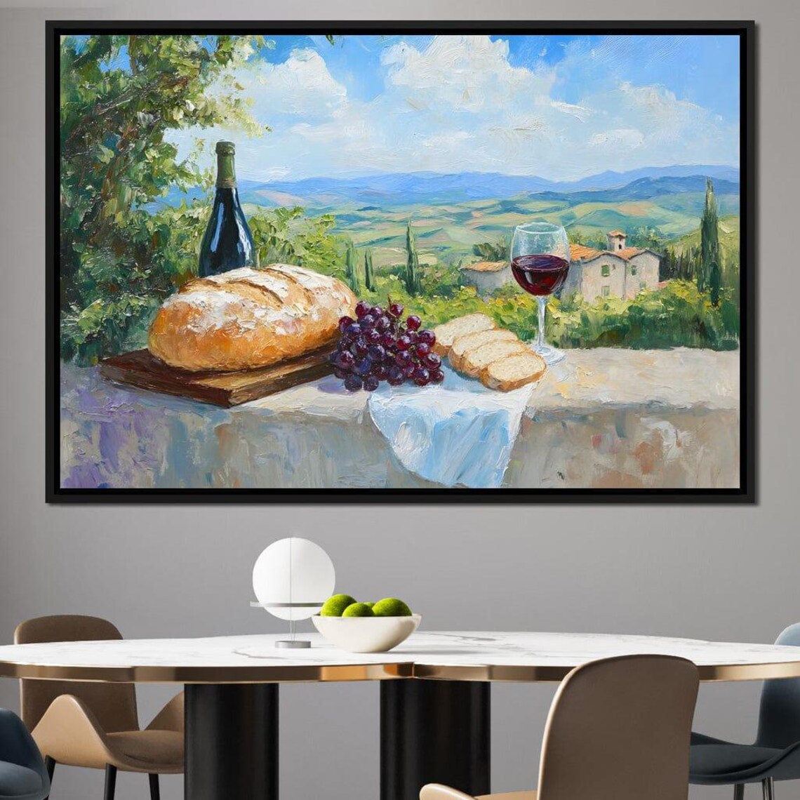 Tuscan Vineyard Terrace Still Life with Wine and Bread Poster - Image 4