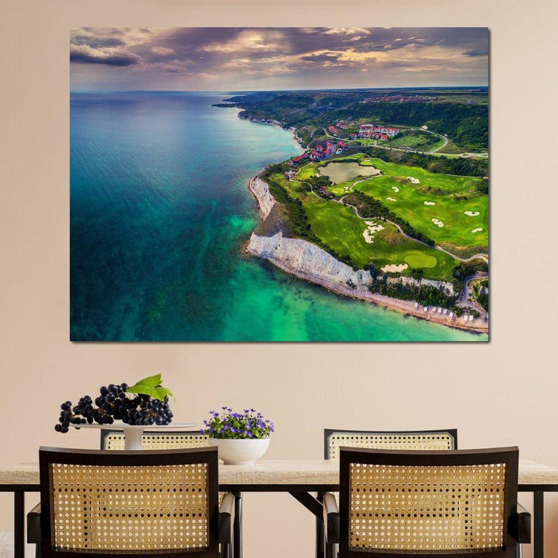 Coastal Cliffside Golf Course Aerial View Turquoise Ocean Sports Print - Image 3