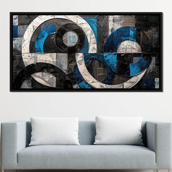Sapphire Geometric Symphony Modern Wall Art Blue Abstract Print Geometric Art Home Decor Living Room Art By Nichecanvas