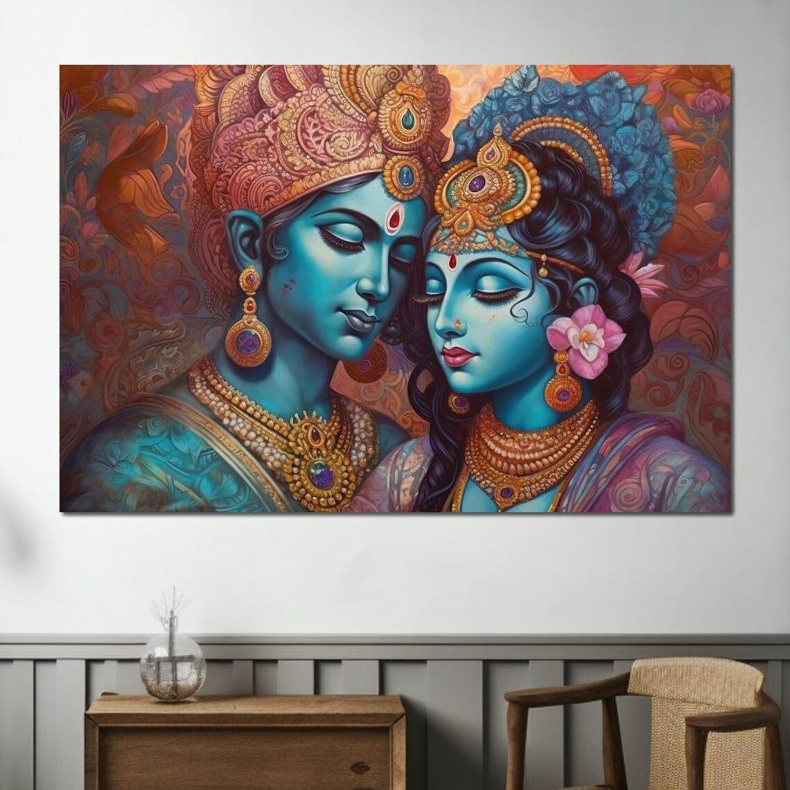 Radha Krishna Divine Love Indian Spiritual Painting Hindu Decor Poster - Image 3