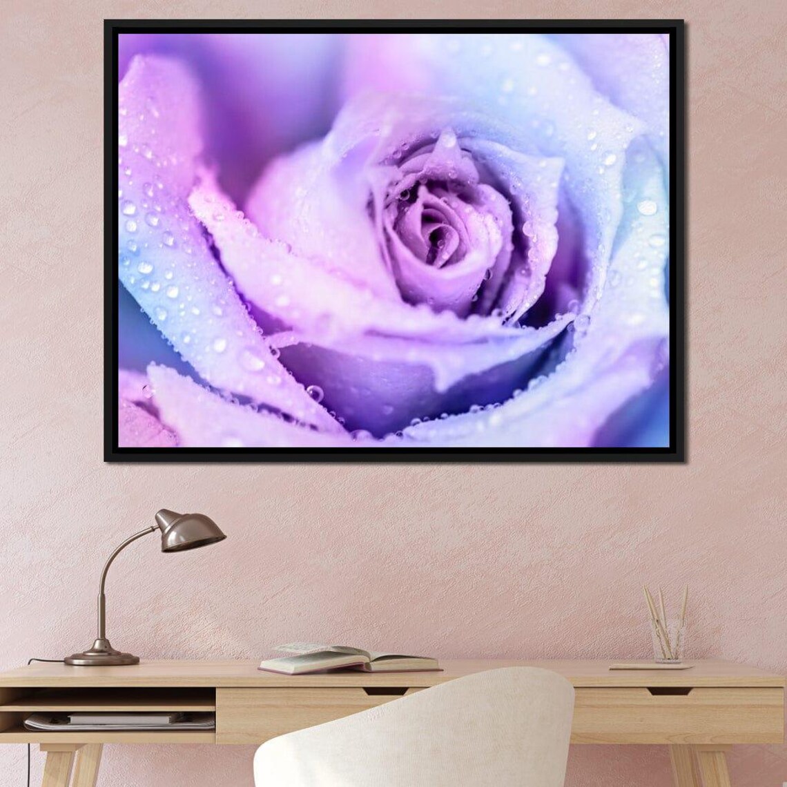 Pink Purple Rose Macro Photography Water Droplets Pastel Wall Art - Image 2