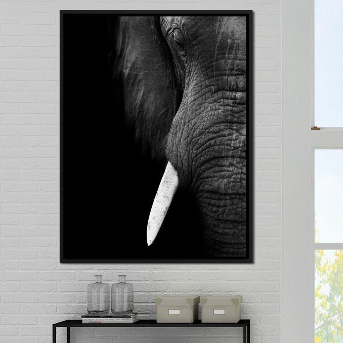 Black and White Elephant Face Close Up Bold Monochrome Wildlife Poster - Image 2