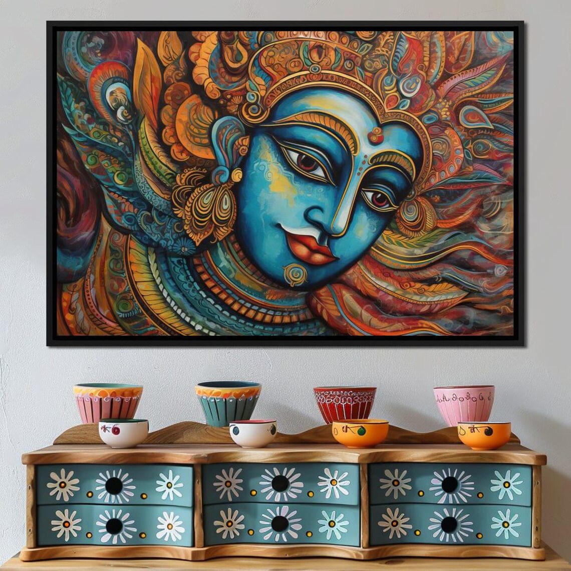 Vishnu Blue Hindu Deity Ornamental Crown Indian Spiritual Art Print