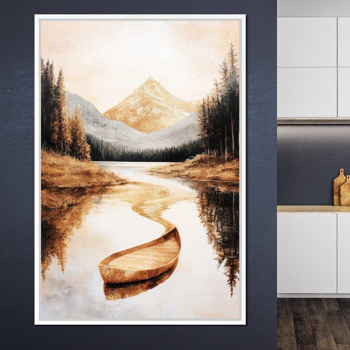 Golden Tranquility Reflection Nature Art Calm Waterscape Mountain Home Decor Scenic Wall Decoration By Nichecanvas - Image 3