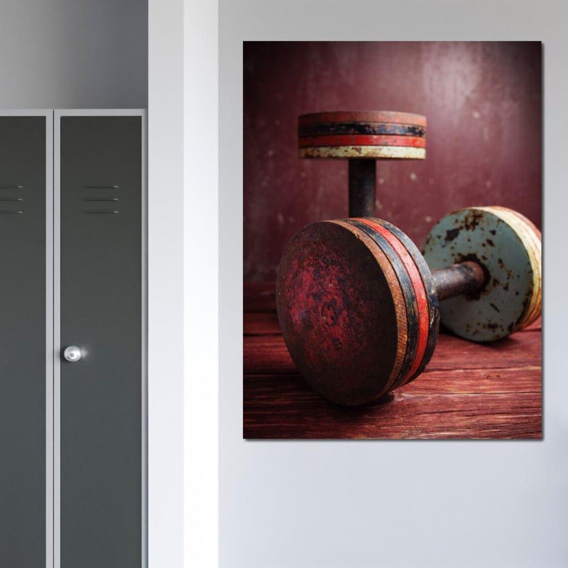 Rusty Vintage Dumbbells Industrial Gym Decor Retro Weights Motivational Wall Art - Image 3