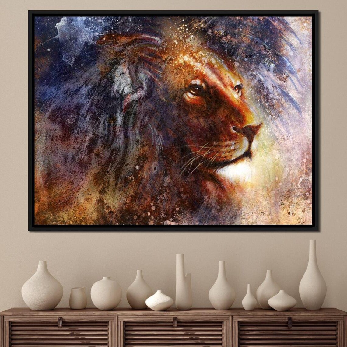 Majestic Lion Watercolor Splash Warm Gold Wildlife Portrait Wall Poster - Image 2