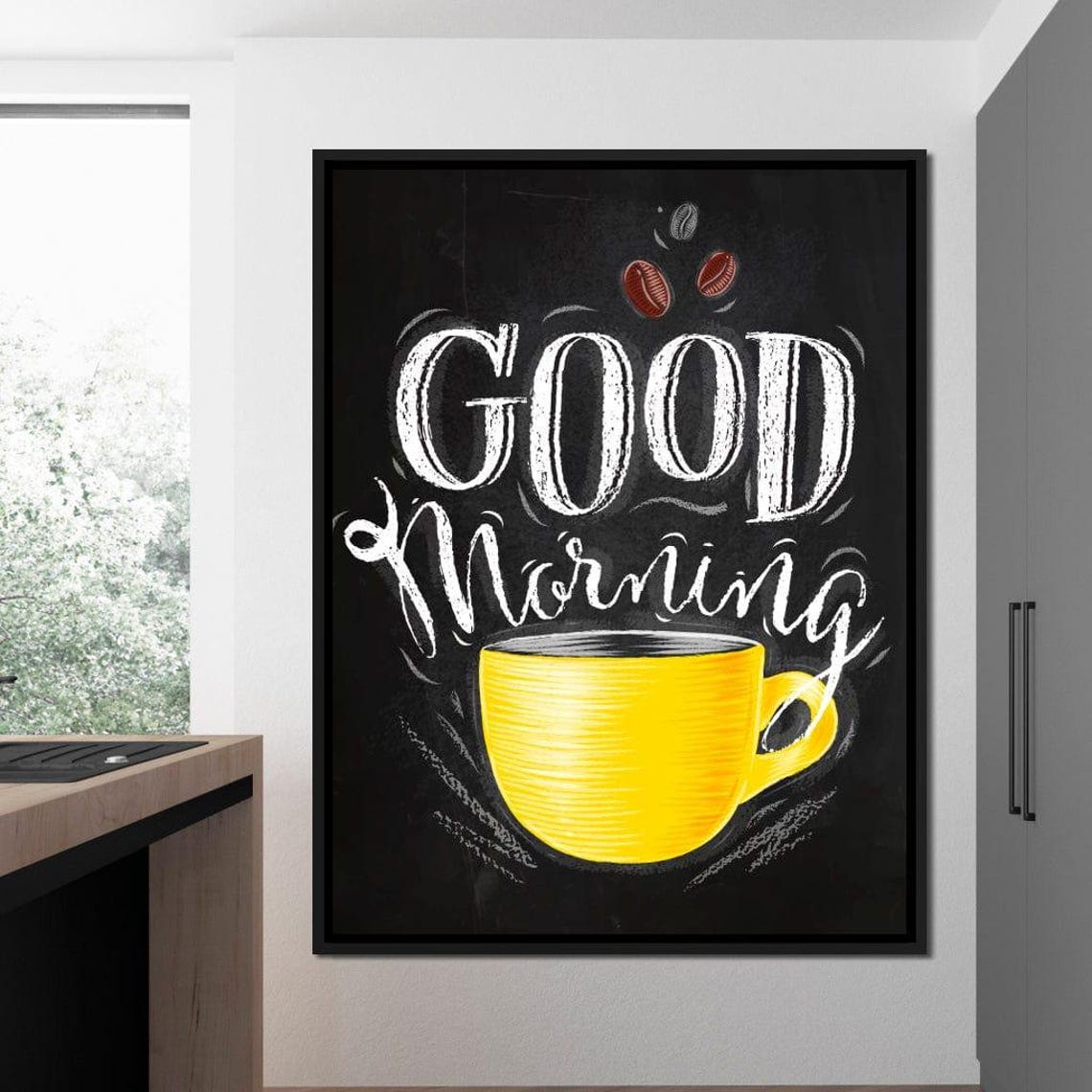 Good Morning Yellow Coffee Mug Chalkboard Kitchen Quote Wall Art Print - Image 2