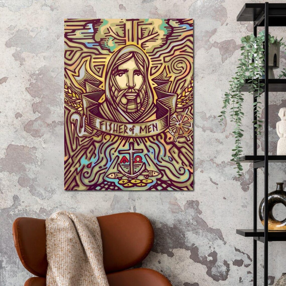 Fisher Of Men Jesus Illustrated Cross Anchor Faith Nautical Wall Art - Image 4