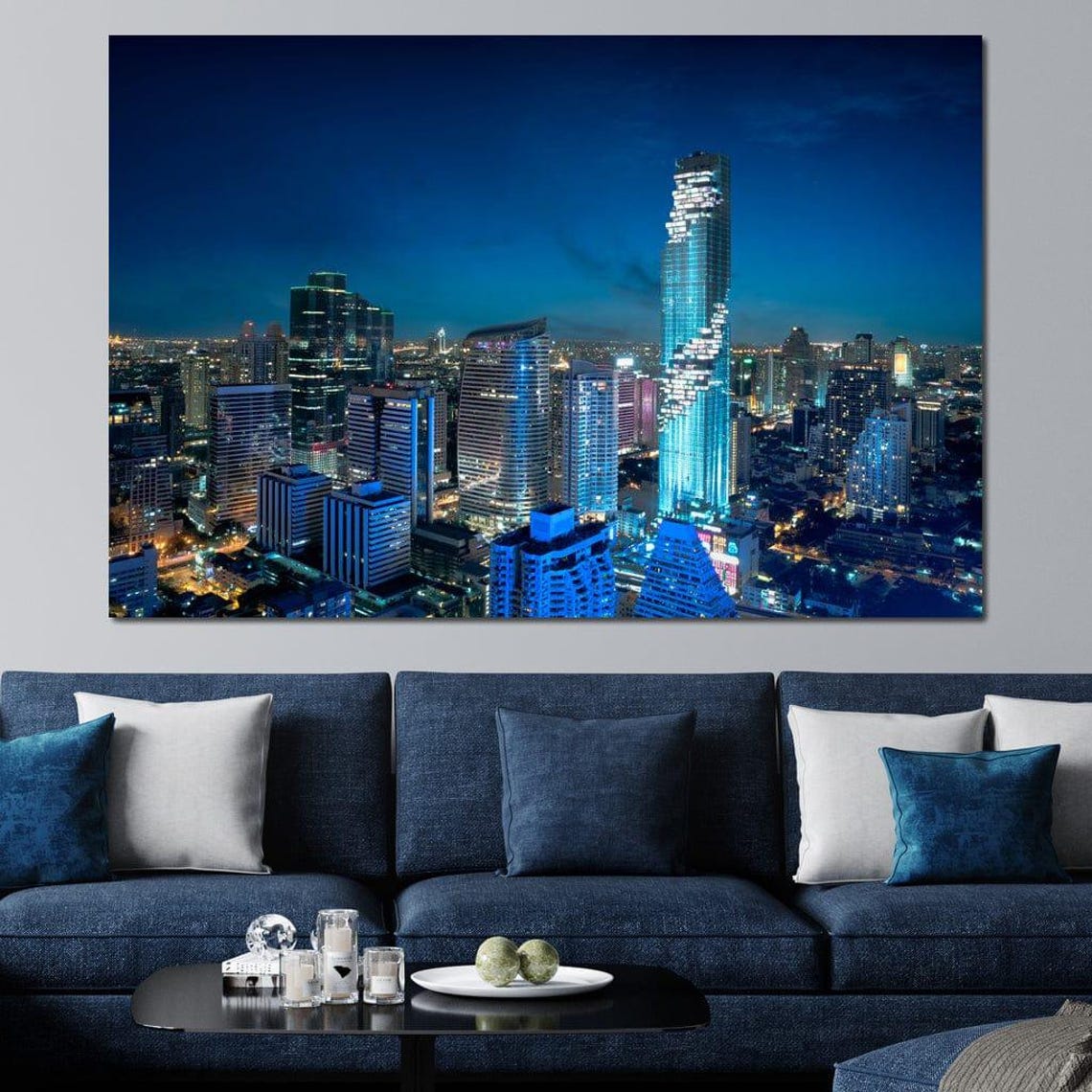 Bangkok City At Night City Skyline Night Cityscape Urban Landscape Colorful Lights Thailand Nightlife Wall Art By Nichecanvas - Image 3