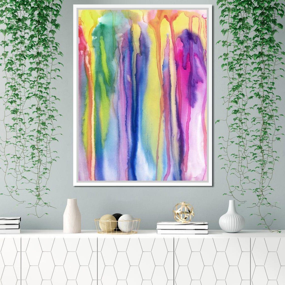 Rainbow Watercolor Drip Stripes Vertical Abstract Wall Art Poster