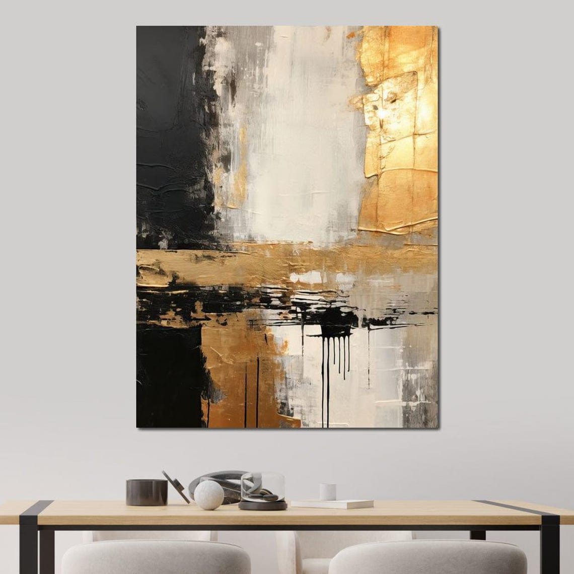 Black Gold and White Luxury Abstract Textured Wall Art Poster Print - Image 4