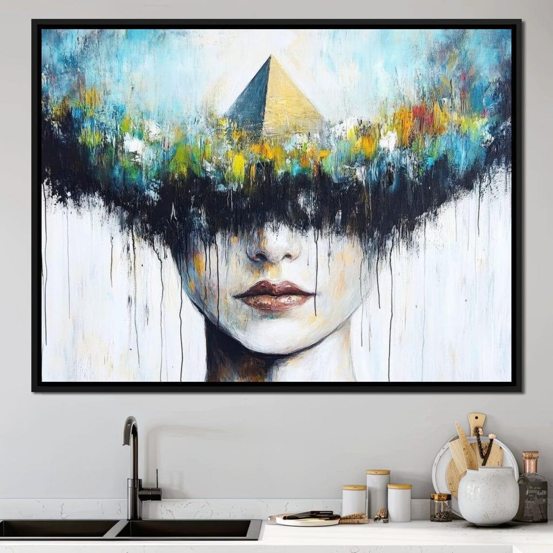 Surreal Female Portrait With Pyramid Dream Rising Above Her Head Print