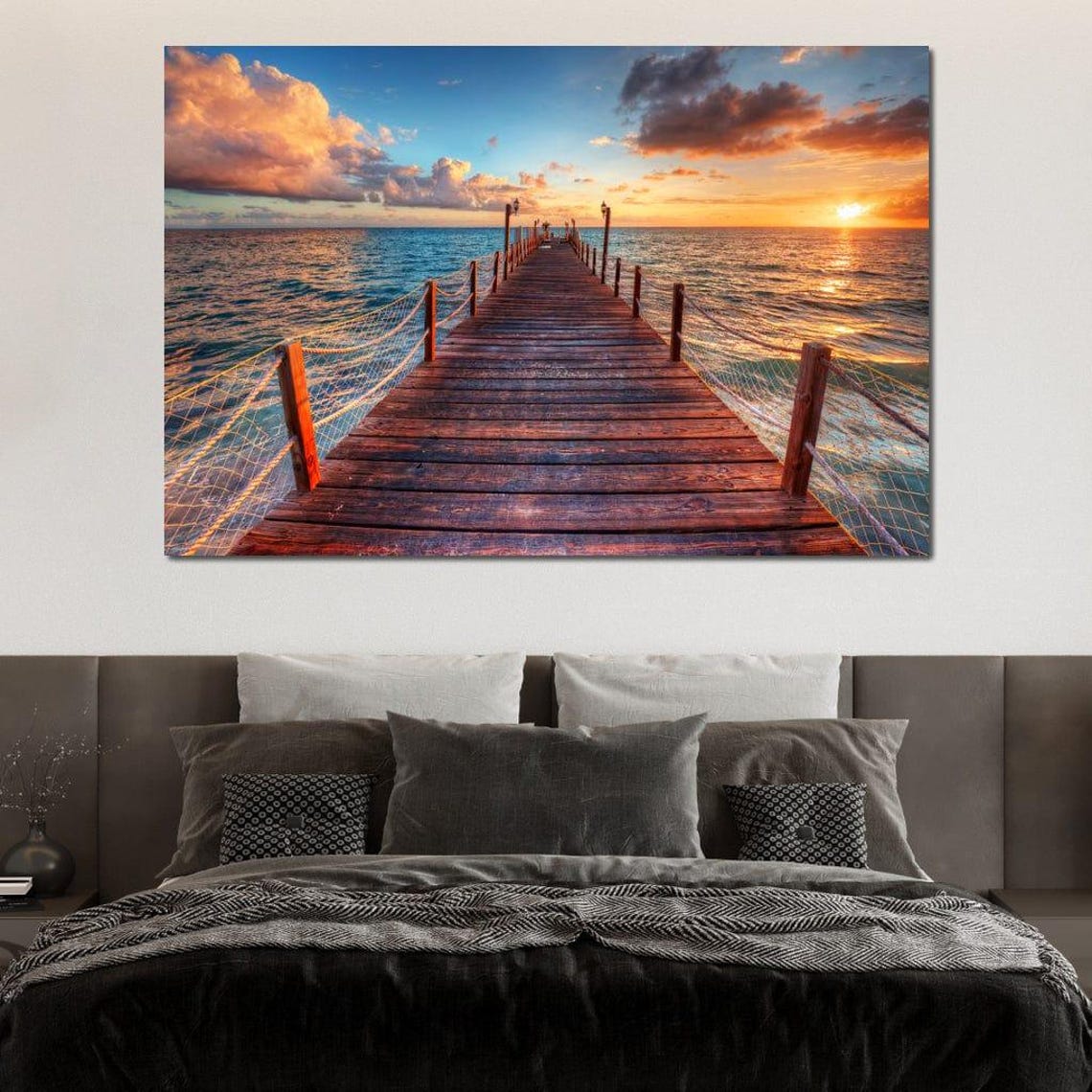 Wooden Ocean Pier Stretching into a Glowing Sunset Sea Travel Poster - Image 3