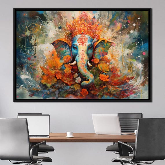 Ganeshas Grace Hindu Wall Art Spiritual Decor Vibrant Colors Divine Presence Home Decor Ethnic Artwork By Nichecanvas