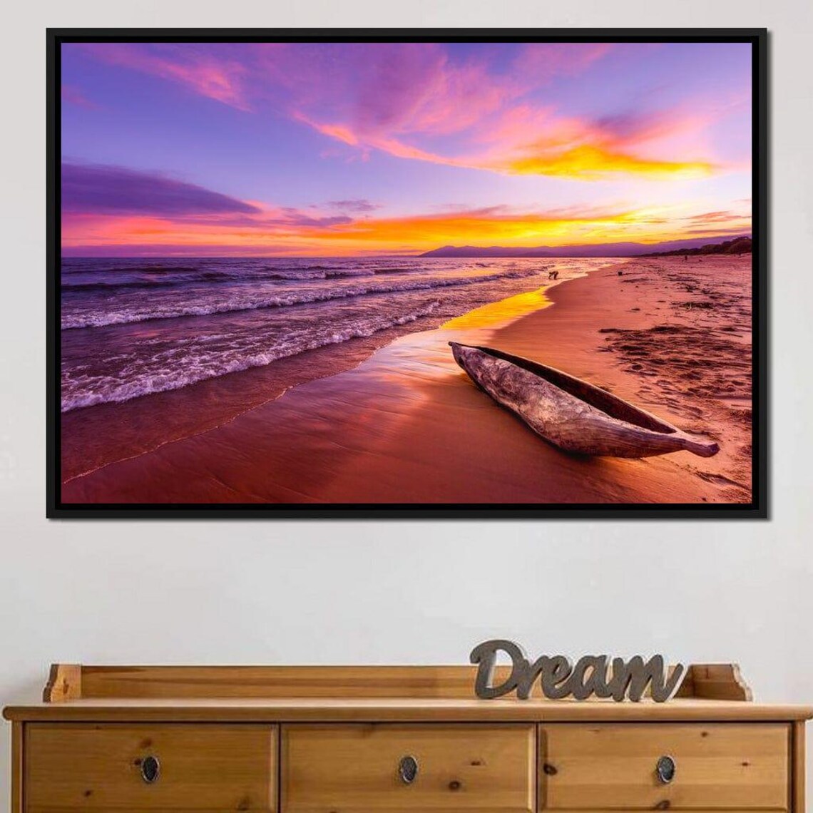 Lake Malawi Beach Sunset Purple Orange Sky Wooden Canoe Travel Poster - Image 2