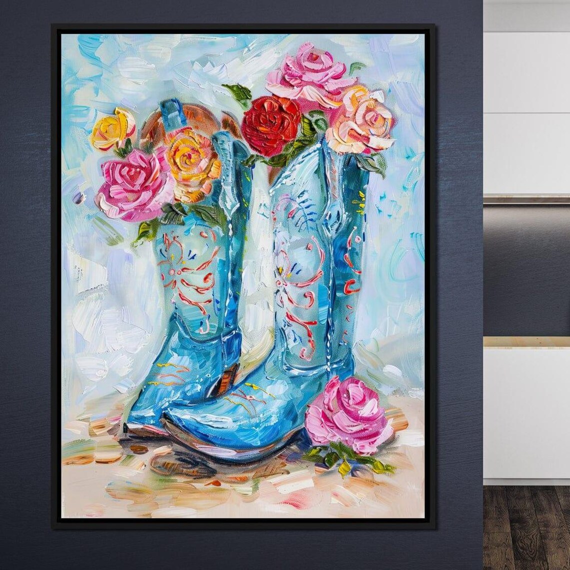 Blue Cowboy Boots Colorful Roses Floral Western Impressionist Wall Art - Image 4