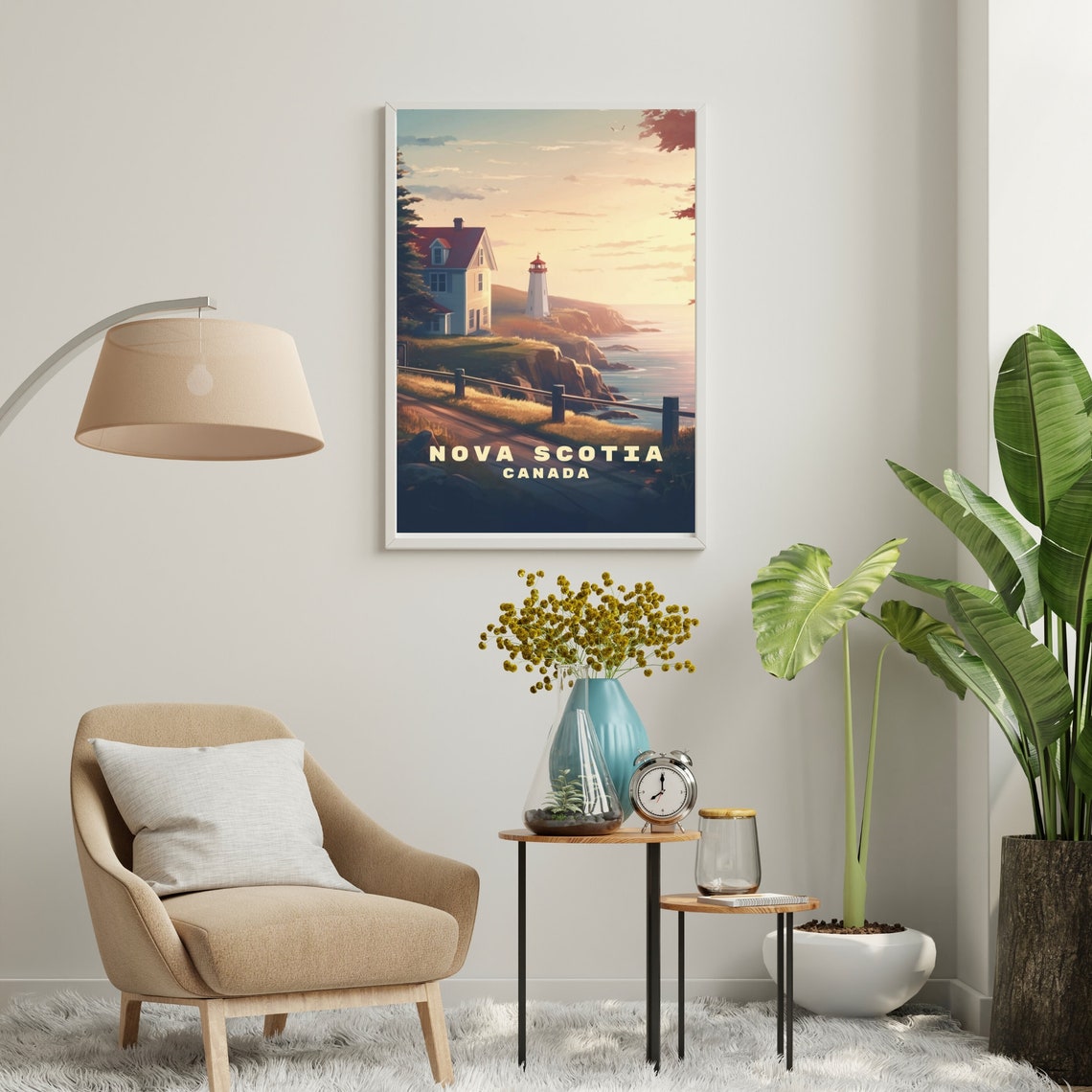 Nova Scotia Lighthouse on Cliffs at Sunset Canada Travel Poster - Image 4