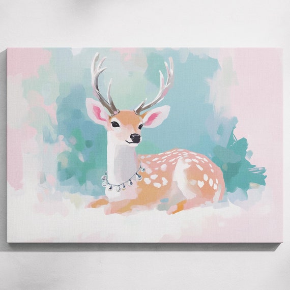 Watercolor Reindeer Decor Pastel Reindeer Nursery Art Cute Reindeer Decor Soft Pastel Painting Reindeer Wall Art Whimsical Deer Art