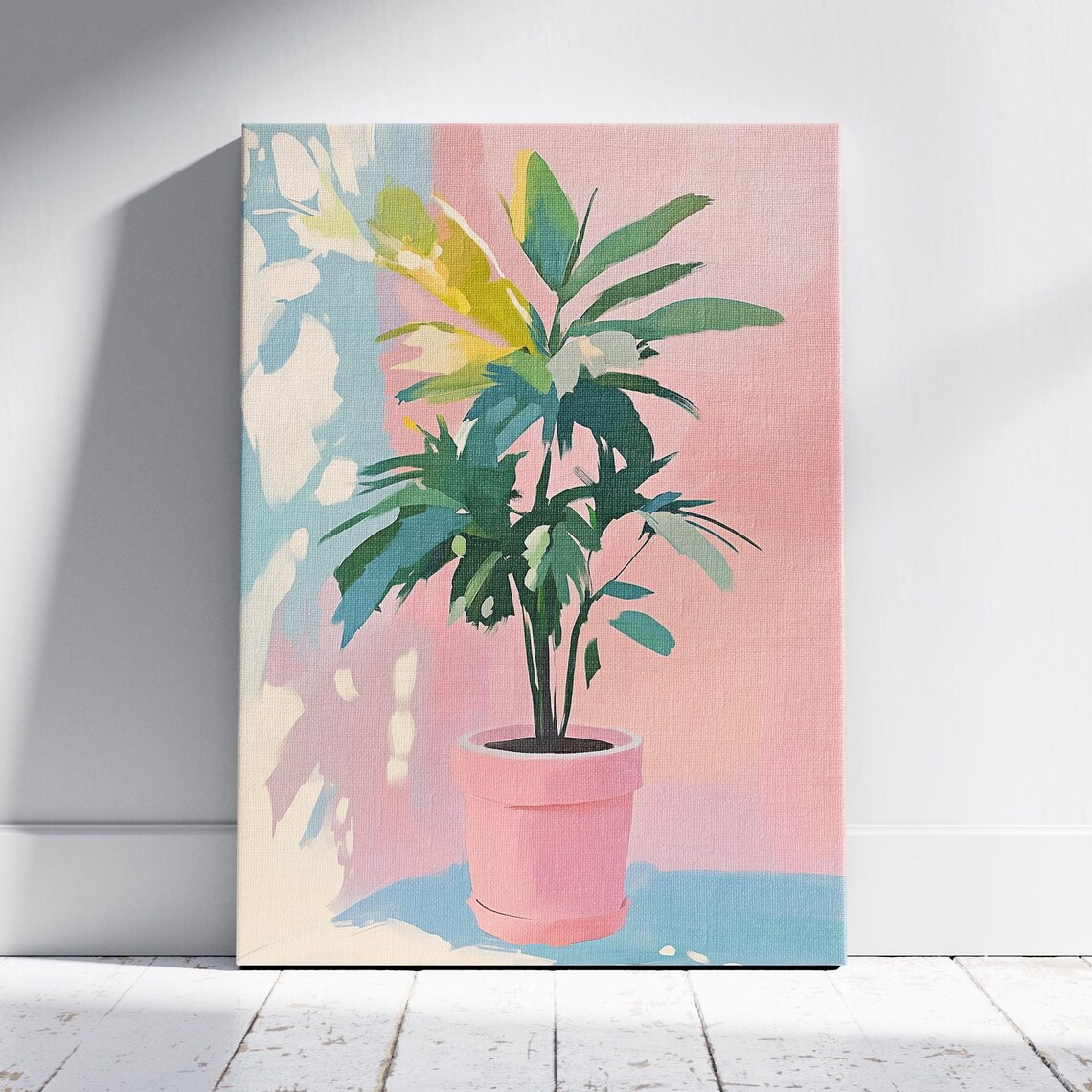 Potted Palm Plant Pink Terracotta Pot Pastel Botanical Art Poster