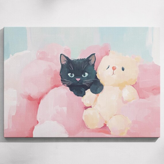 Funny Cat Portrait Witchy Decor Dopamine Decor Coquette Room Decor Original Painting Preppy Wall Art Print