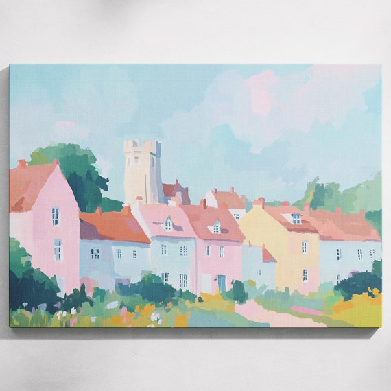 Colorful Terraced Houses Artwork Watercolor House Art House Illustration Lawn Tower Art Houses Painting Terraced Wall Art House Art