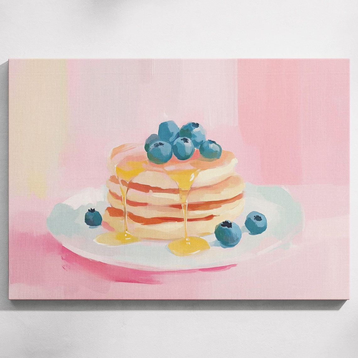 Tall Pancake Stack Golden Syrup Dripping Blueberries Art Poster