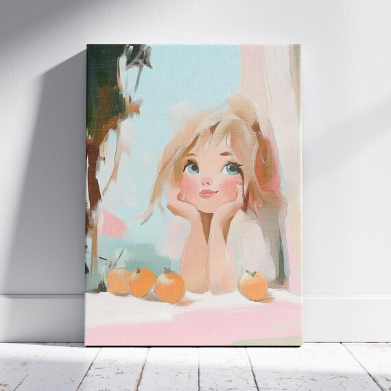 Pastel Orange Granola Girl Blush Pink Wall Art Preppy Dorm Artwork Fun Cute Fruit Print Teen Girl Bedroom Decor University Wall Art