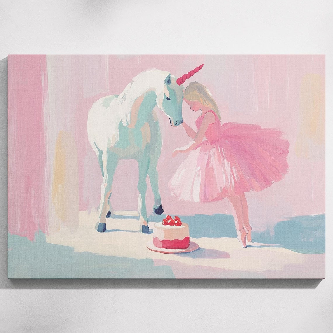Cute Ballerina Unicorn Art Print Holiday Cake Decor Soft Watercolor Painting Ballerina Wall Art Cute Unicorn Nursery Art Print