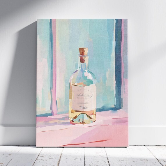 Pastel White Wine Bottle Kitchen Art Still Life Painting Poster