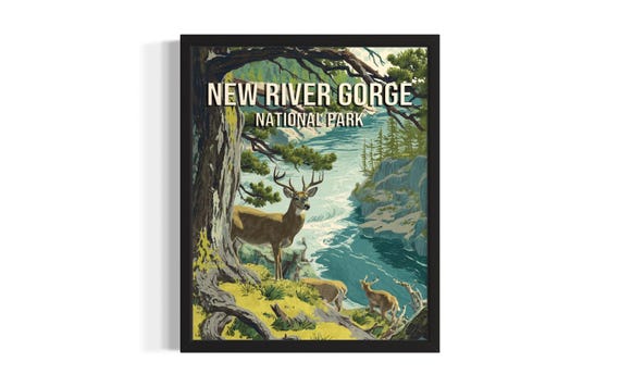 New River Gorge National Parks Poster Art Print Living Room Wall Original Painting Artwork Decor