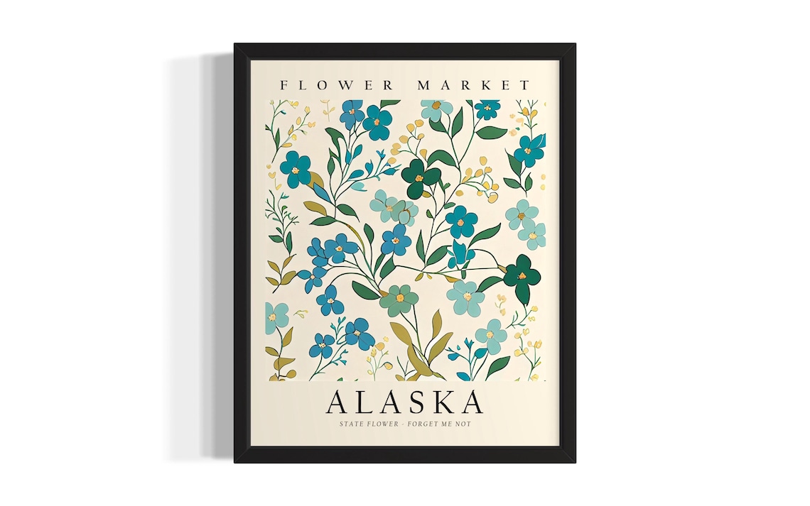 Alaska Flower Market Forget Me Not State Flower Botanical Poster