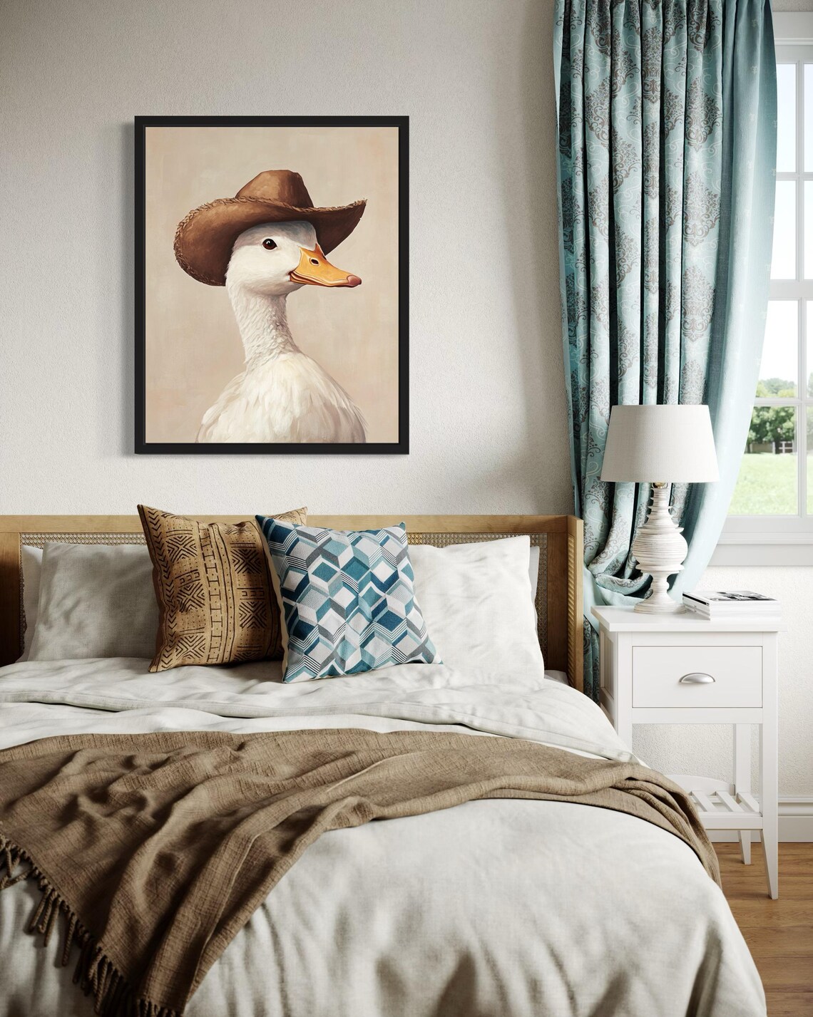 Cowboy Duck in a Hat Funny Western Farmhouse Animal Portrait Poster - Image 5