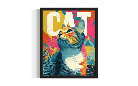 Cat Feline Gaze Tropical Colorful Pop Art Animal Portrait Poster