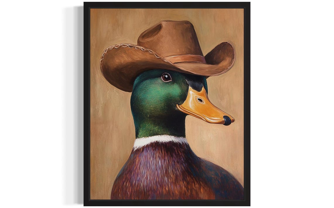 Mallard Drake in Cowboy Hat Funny Western Bird Portrait Poster