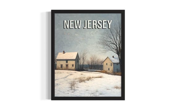 New Jersey Winter States Poster Art Print Living Room Wall Original Painting Artwork Decor