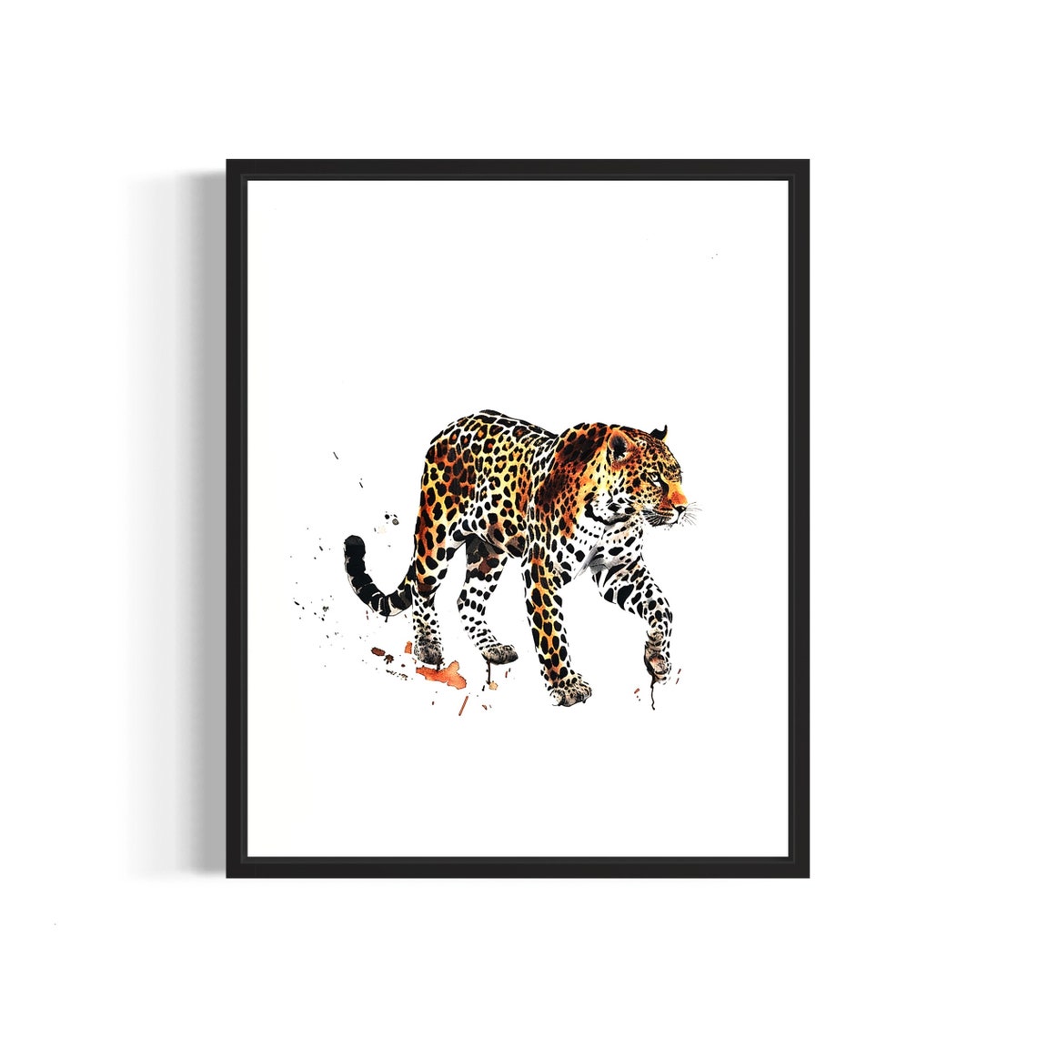 Graceful Walking Leopard With Rosette Spots Watercolor Art Poster