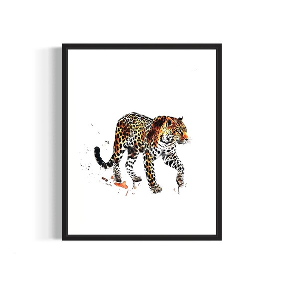 Graceful Walking Leopard With Rosette Spots Watercolor Art Poster