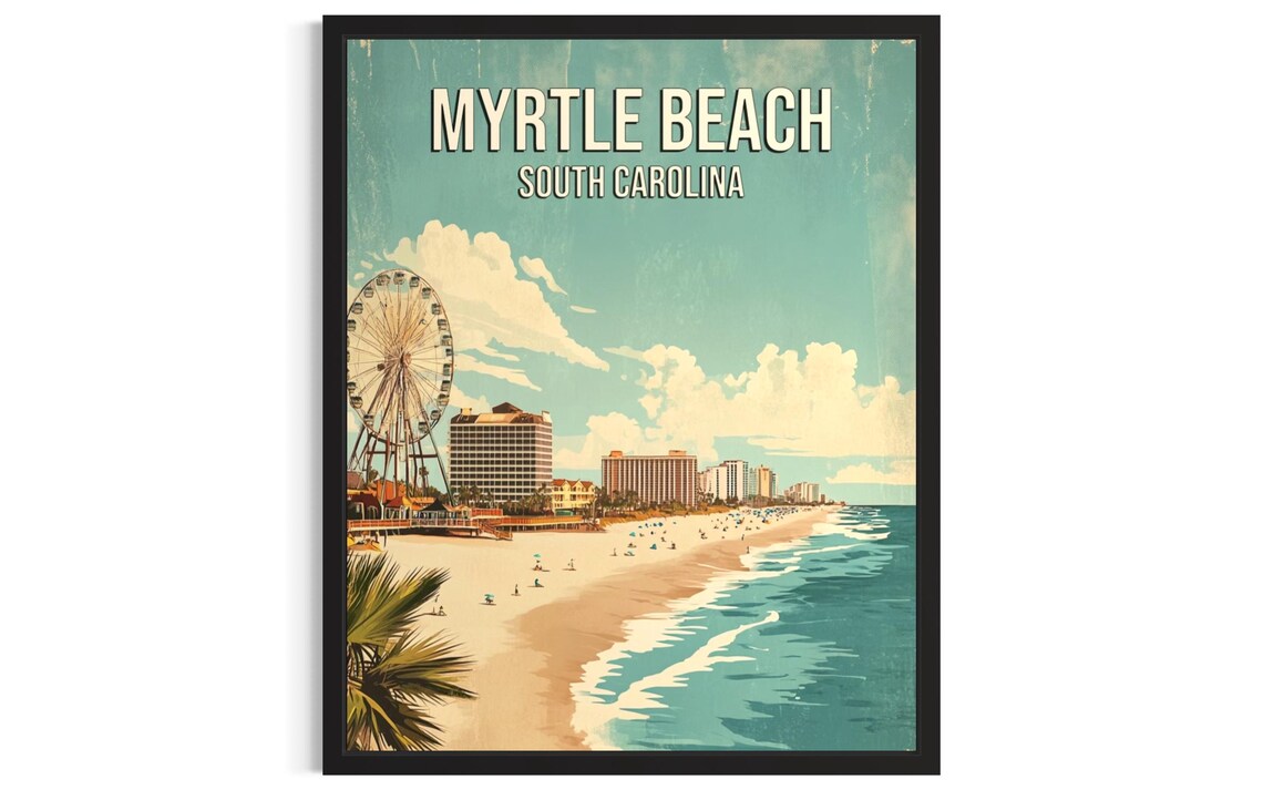 Myrtle Beach South Carolina Ferris Wheel Vintage Travel Poster