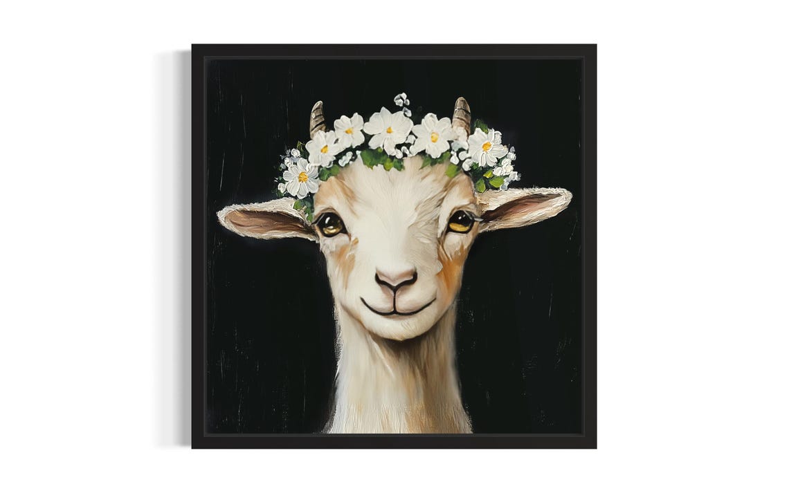 Goat Nursery Animal Poster Art Print Living Room Wall Original Painting Artwork Decor