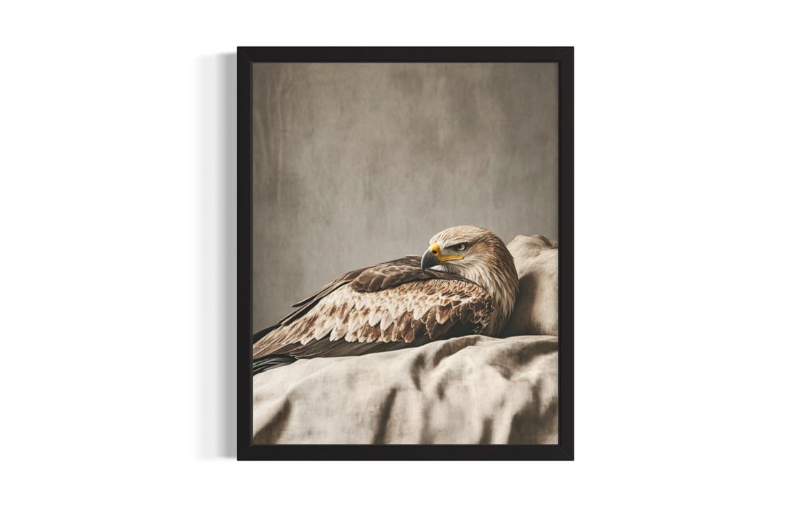 Majestic Eagle Resting on Beige Bedding Bold Bird Art Poster