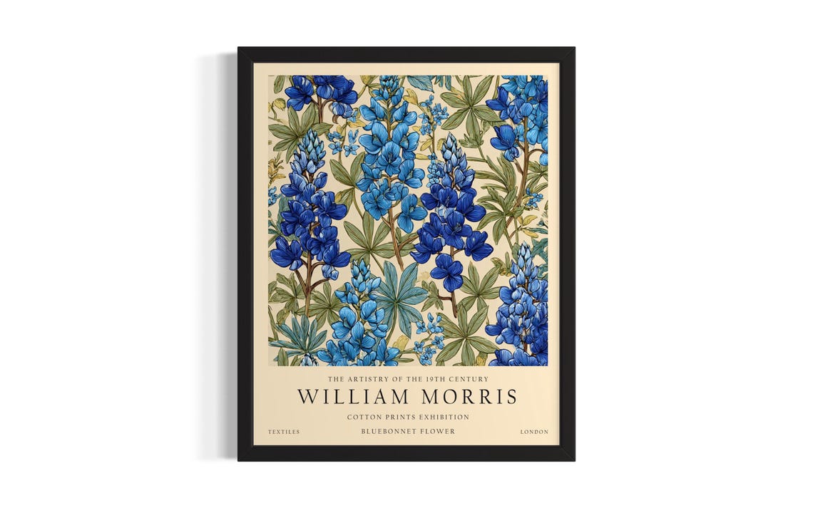 Blue Bluebonnet William Morris Cotton Prints Exhibition Poster