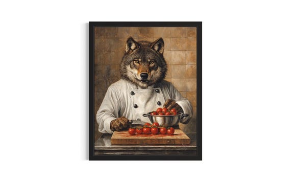 Wolf Animal Chef Poster Art Print Kitchen Wall Original Painting Artwork Decor