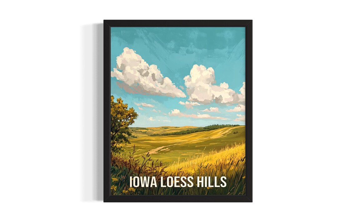 Iowa Loess Hills Prairie Rolling Hills Vintage Travel Poster