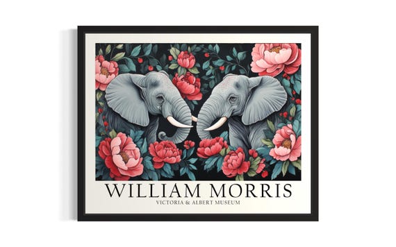Elephant William Morris Animals Poster Art Print Living Room Wall Original Painting Artwork Decor