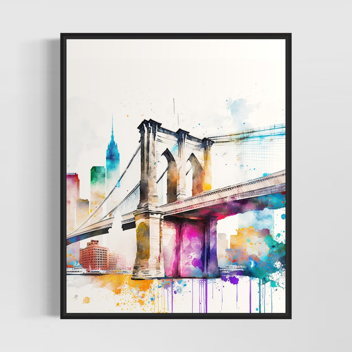 Brooklyn Bridge And Manhattan Skyline Watercolor Cityscape Poster