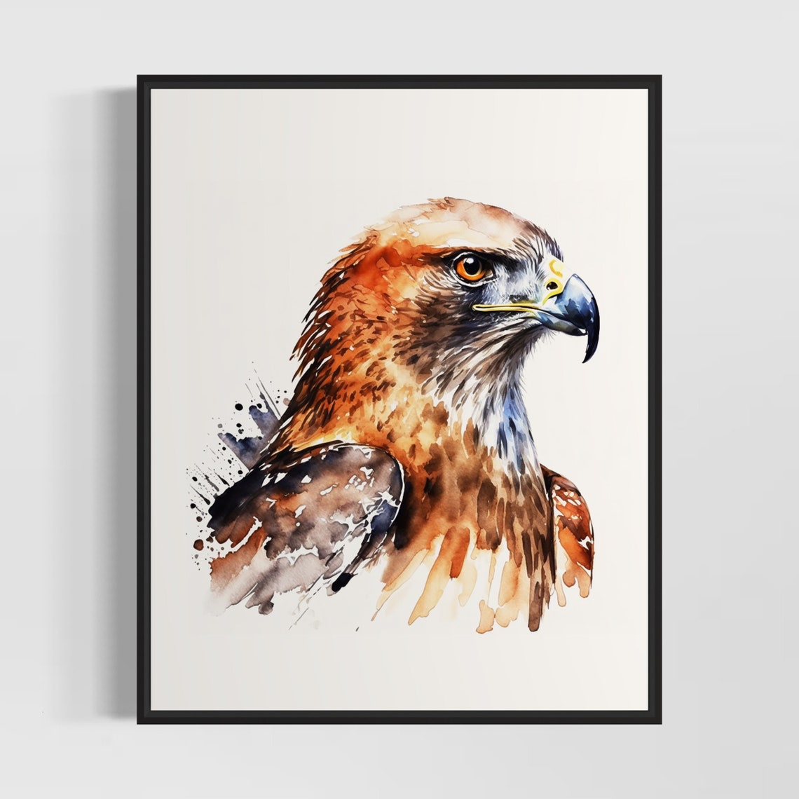 Sharp-Eyed Hawk Emerging From Cool Blue Watercolor Splash Poster