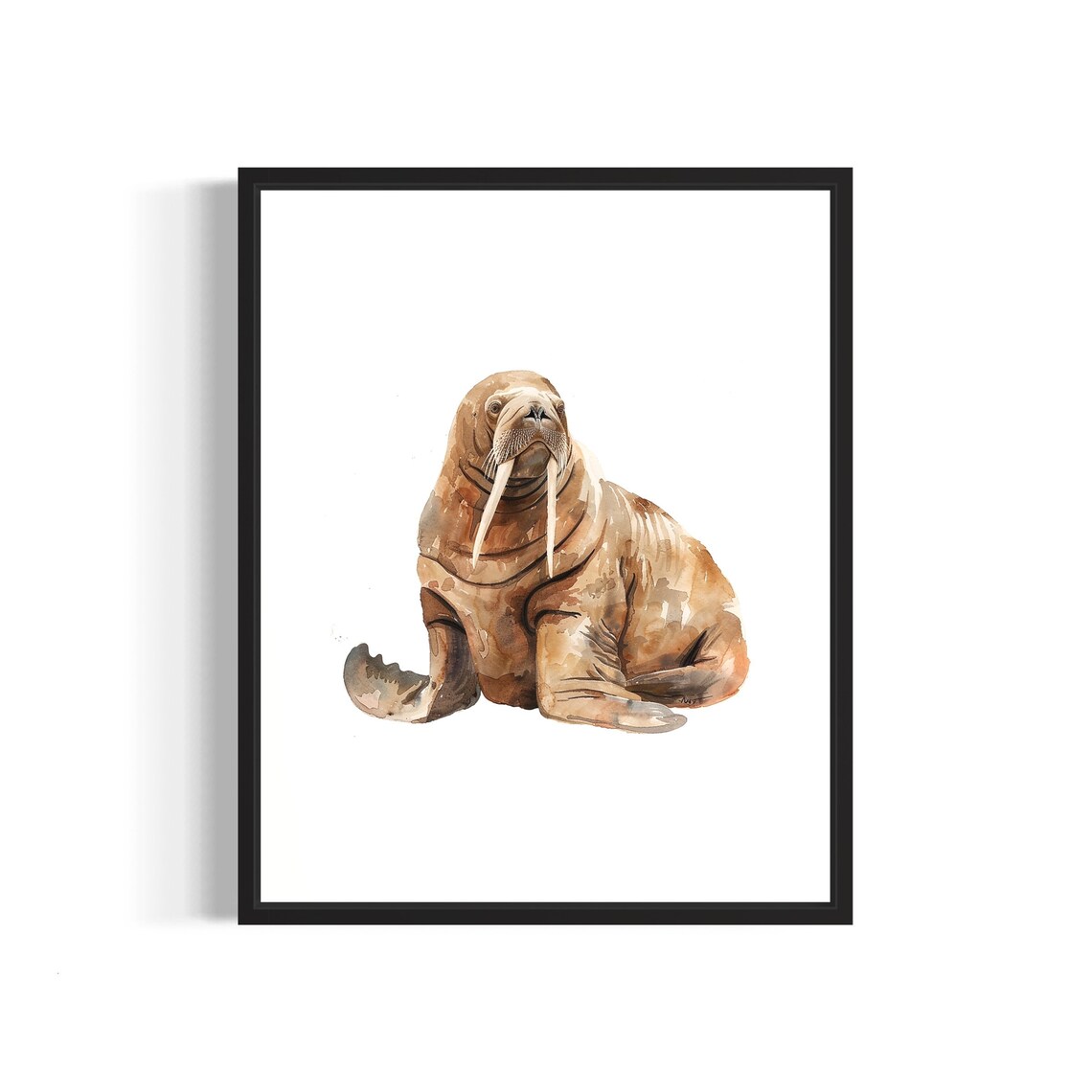 Arctic Walrus Whiskered Head Watercolor Marine Animal Portrait Poster