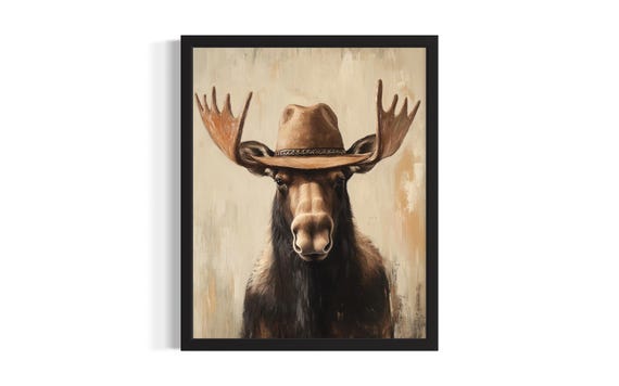 Moose Animal Cowboy Poster Art Print Living Room Wall Original Painting Artwork Decor