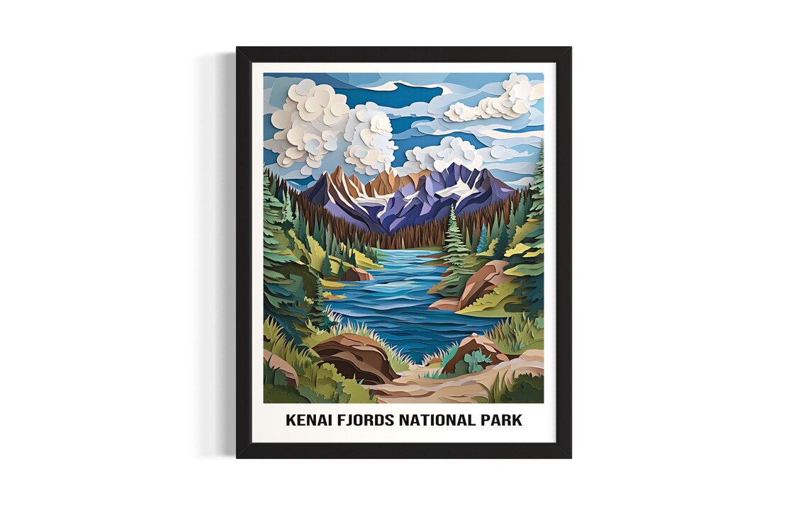 Kenai Fjords National Park Fjord River Evergreen Peaks Art Poster